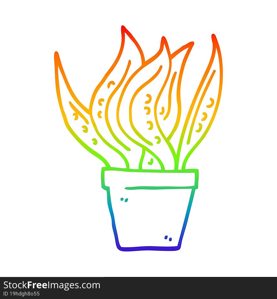 rainbow gradient line drawing cartoon house plant