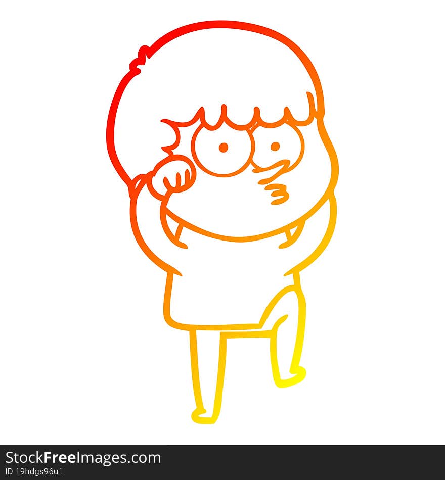 warm gradient line drawing cartoon curious boy rubbing eyes in disbelief