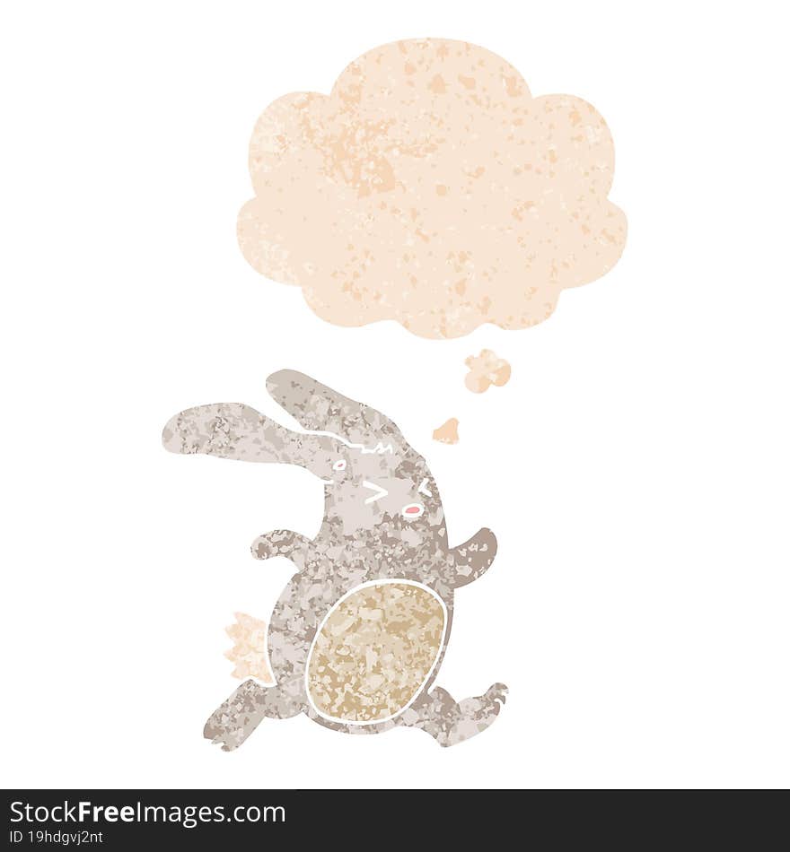 cartoon rabbit with thought bubble in grunge distressed retro textured style. cartoon rabbit with thought bubble in grunge distressed retro textured style