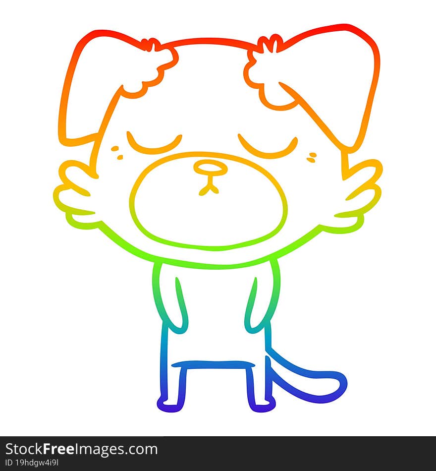 rainbow gradient line drawing of a cute cartoon dog