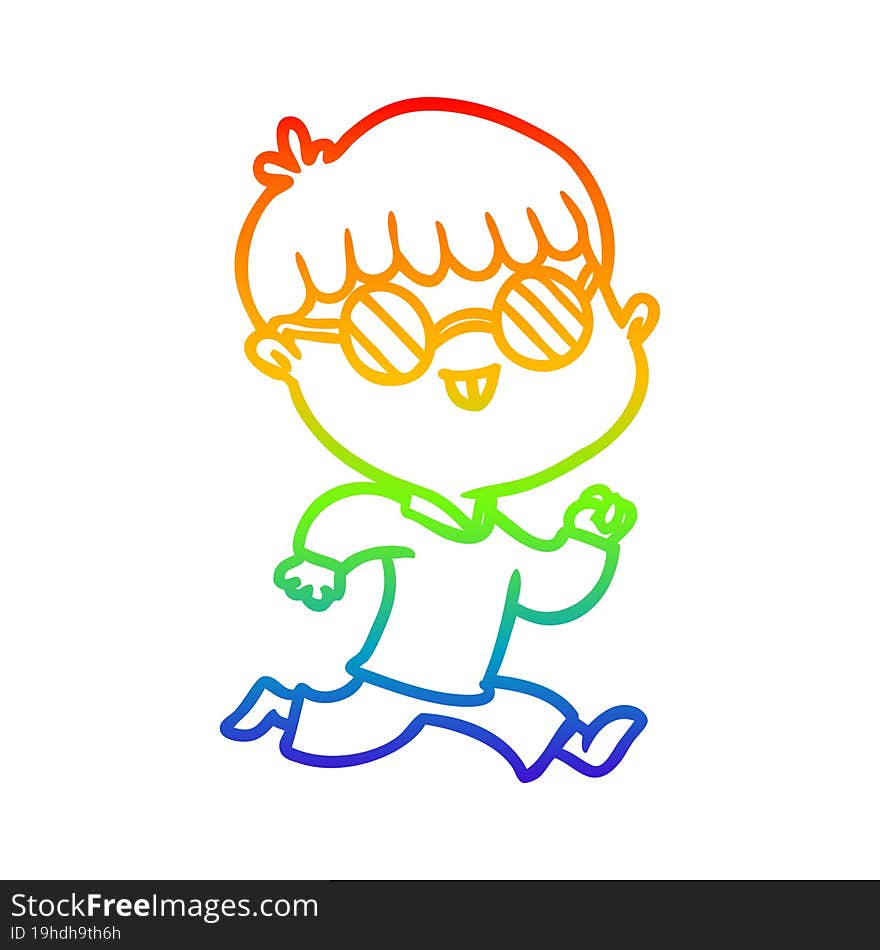 rainbow gradient line drawing of a cartoon boy wearing spectacles