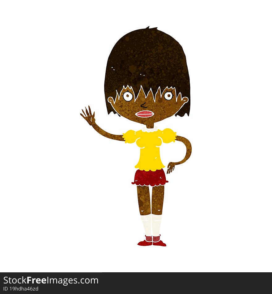 cartoon waving woman