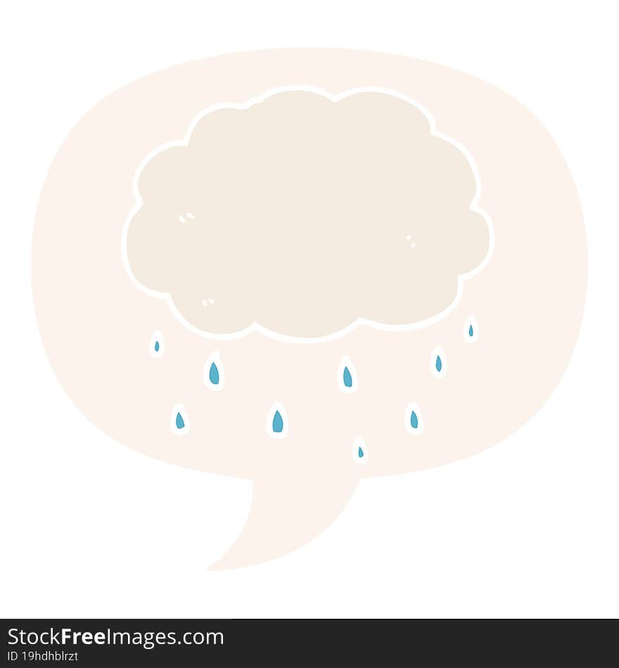 Cartoon Rain Cloud And Speech Bubble In Retro Style