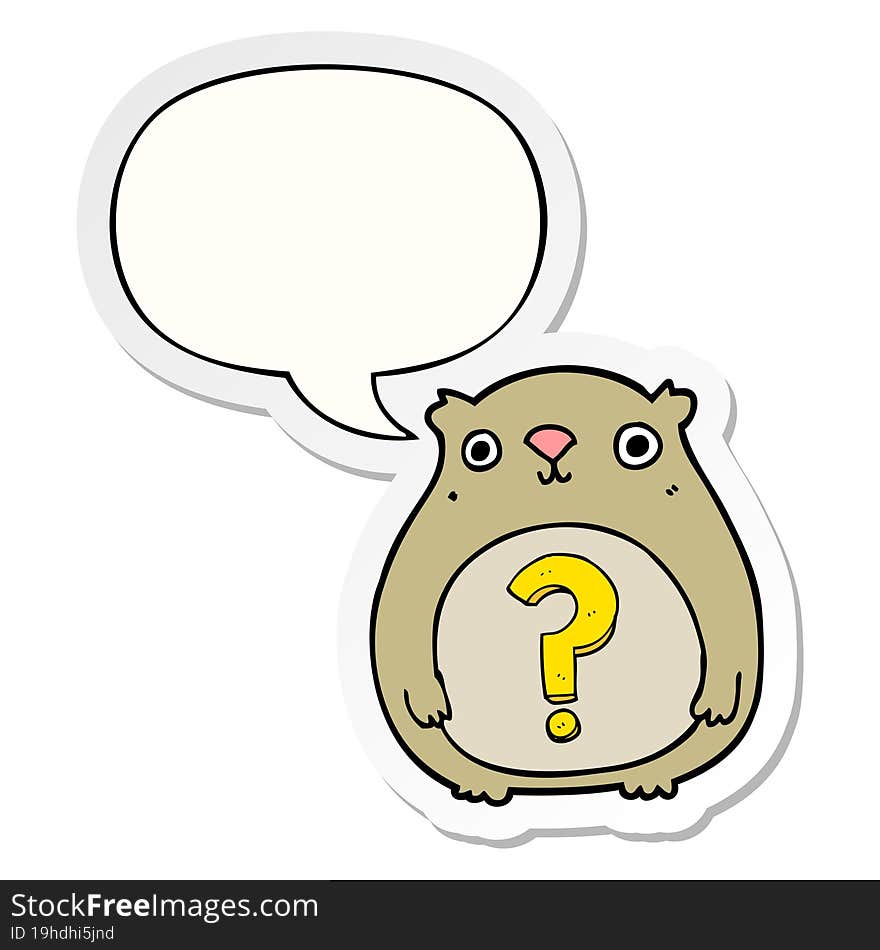 cartoon curious bear and speech bubble sticker