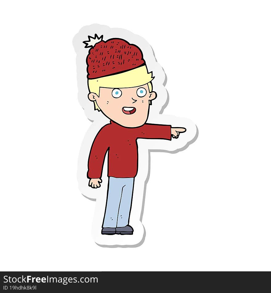 sticker of a cartoon man wearing winter hat