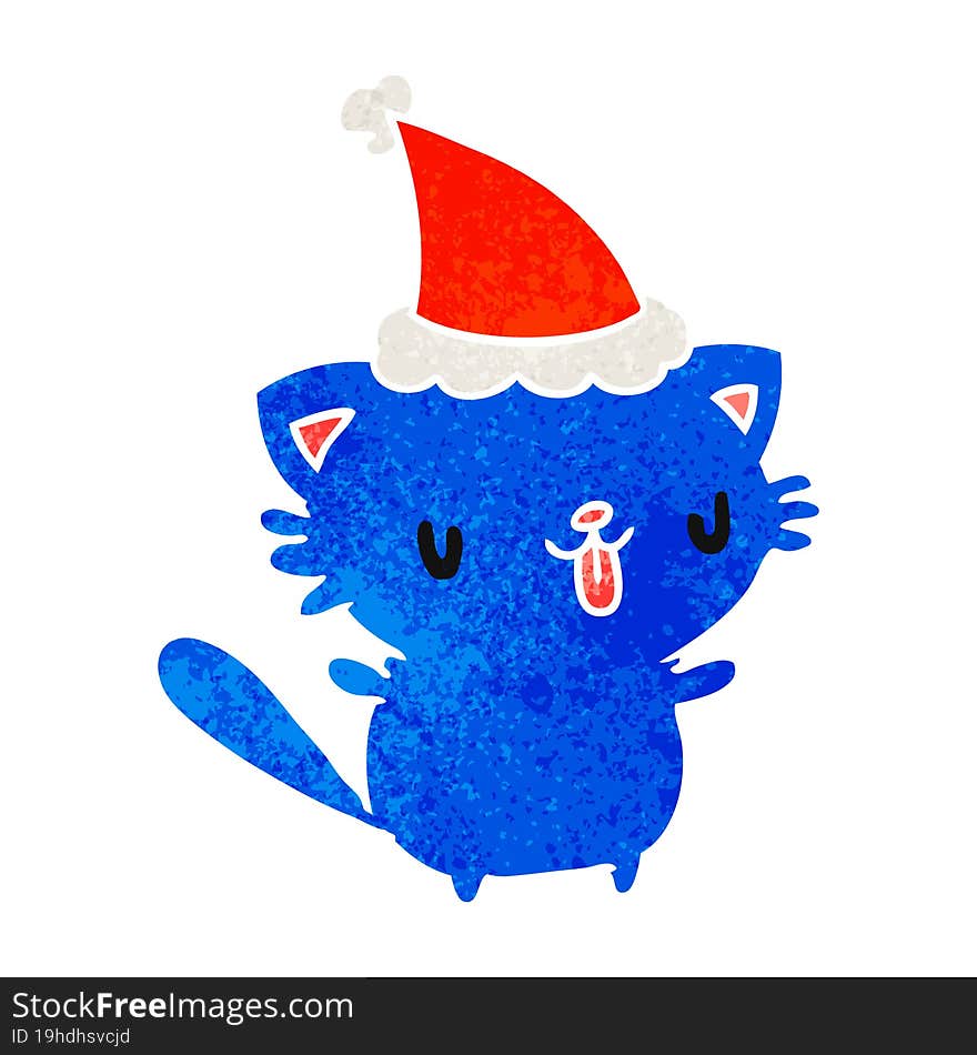 hand drawn christmas retro cartoon of kawaii cat