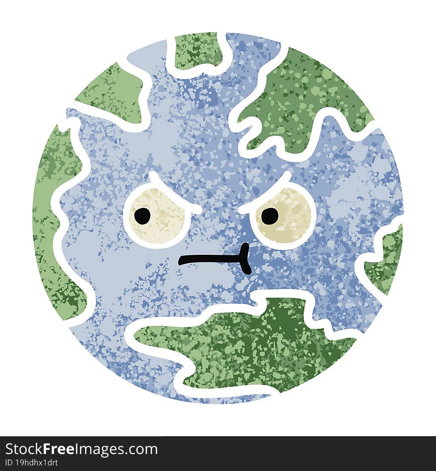 retro illustration style cartoon planet earth