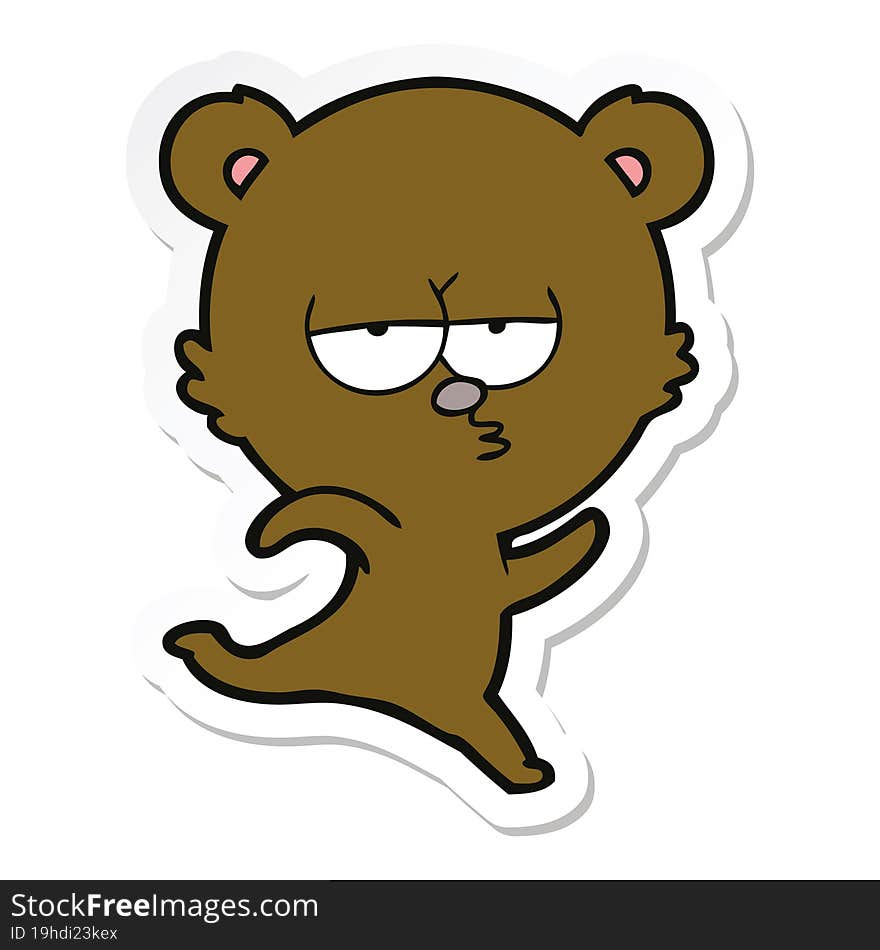 Sticker Of A Running Bear Cartoon