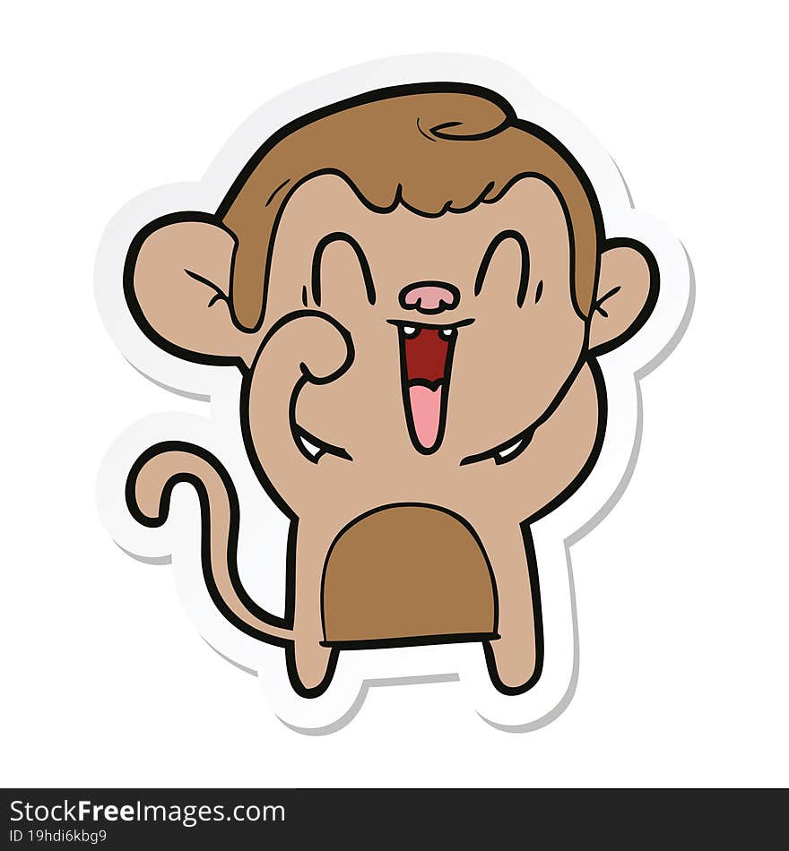 Sticker Of A Cartoon Laughing Monkey