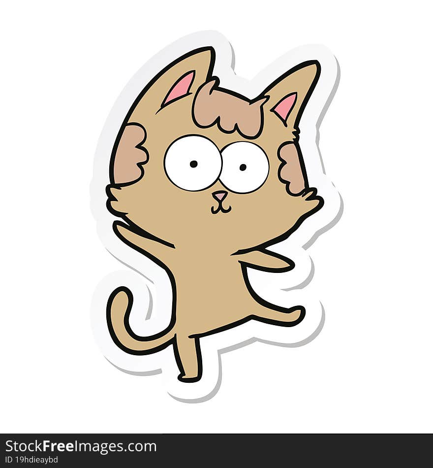 sticker of a happy cartoon cat dancing