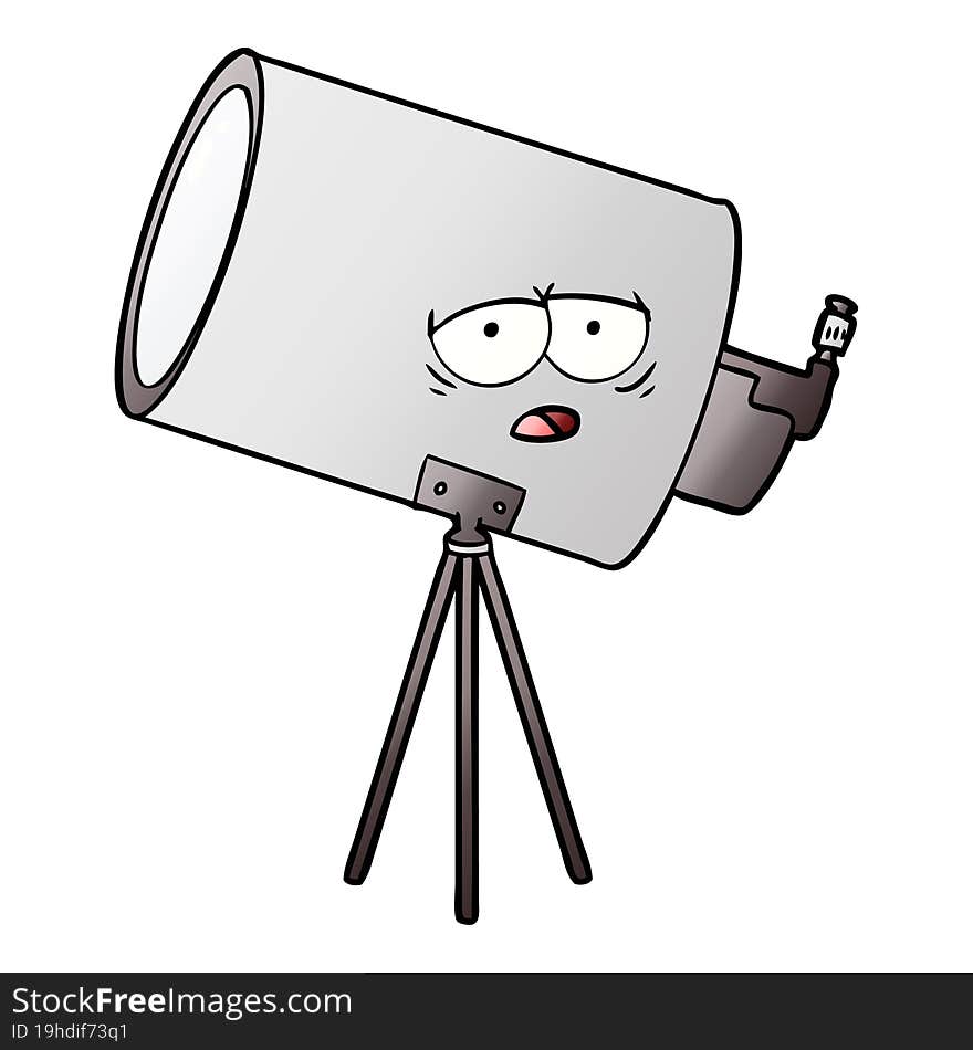 cartoon bored telescope with face. cartoon bored telescope with face