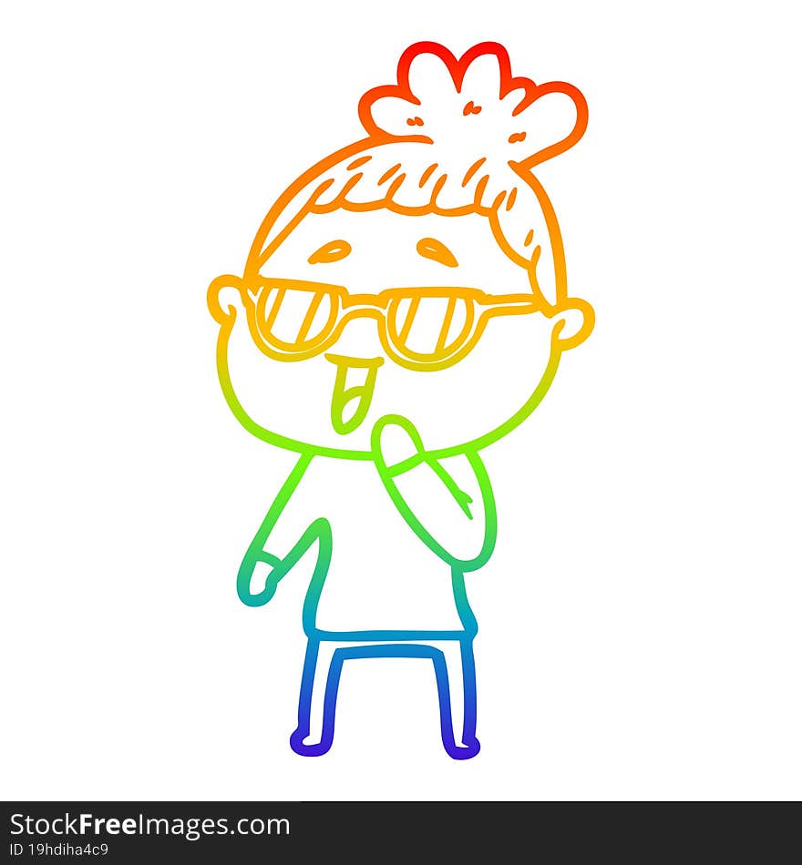 rainbow gradient line drawing cartoon happy woman wearing spectacles