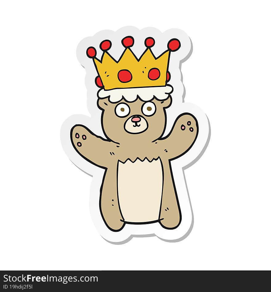 sticker of a cartoon teddy bear wearing crown