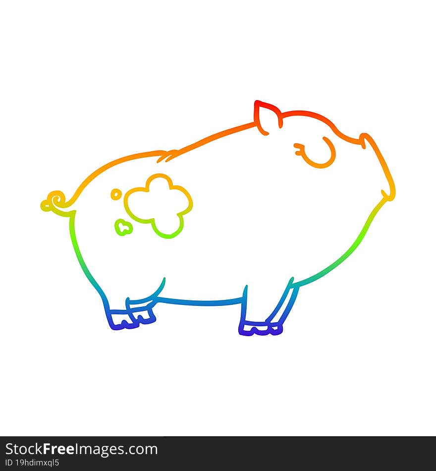 Rainbow Gradient Line Drawing Cartoon Pig