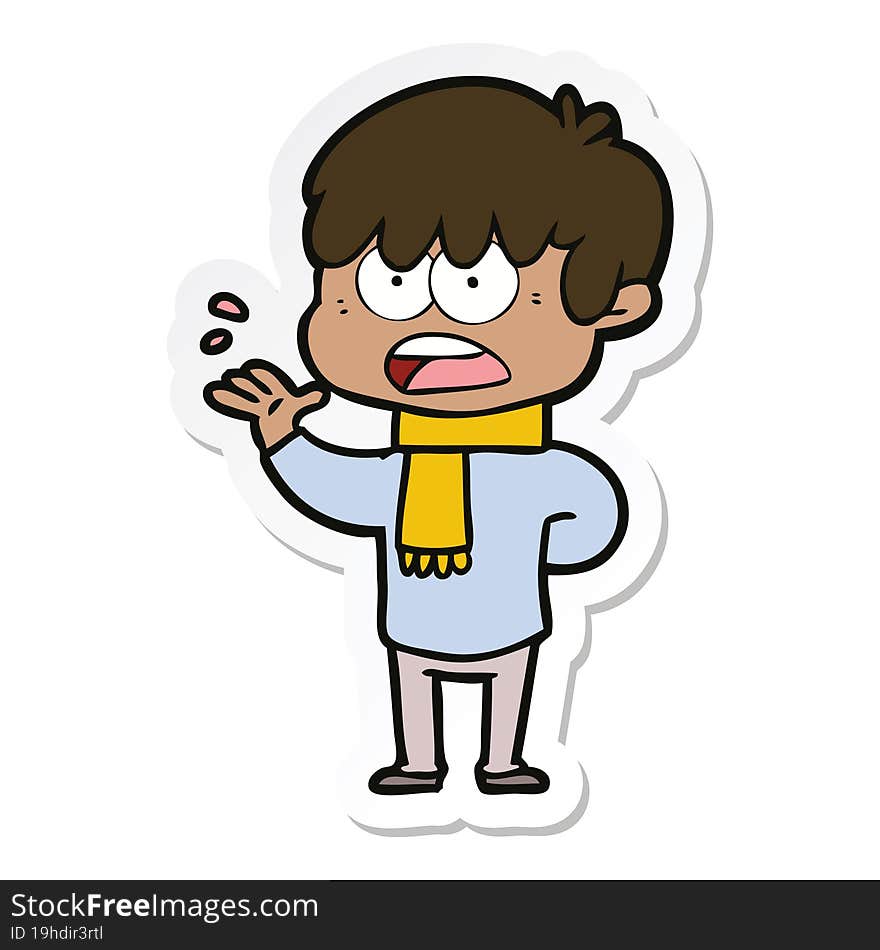 Sticker Of A Worried Cartoon Boy