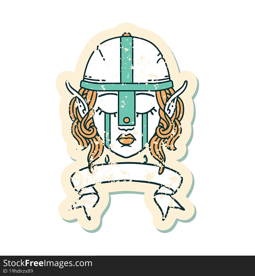 Crying Elf Fighter Character Face With Banner Illustration