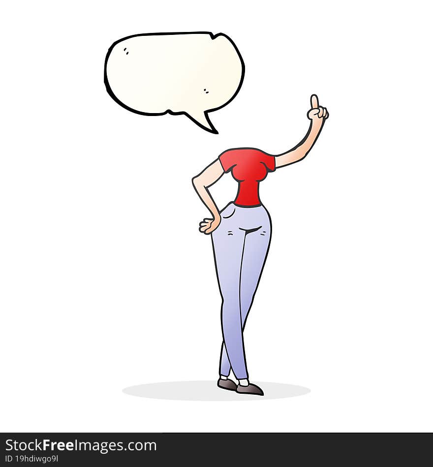 freehand drawn speech bubble cartoon female body with raised hand