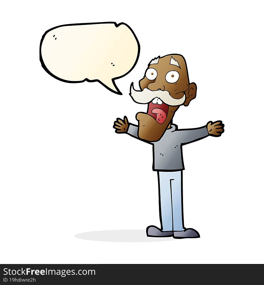 cartoon stressed old man with speech bubble