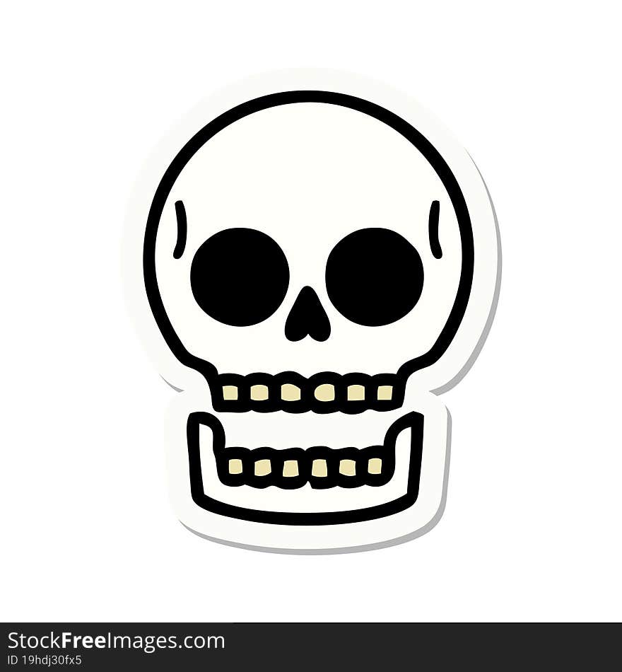 sticker of tattoo in traditional style of a skull. sticker of tattoo in traditional style of a skull