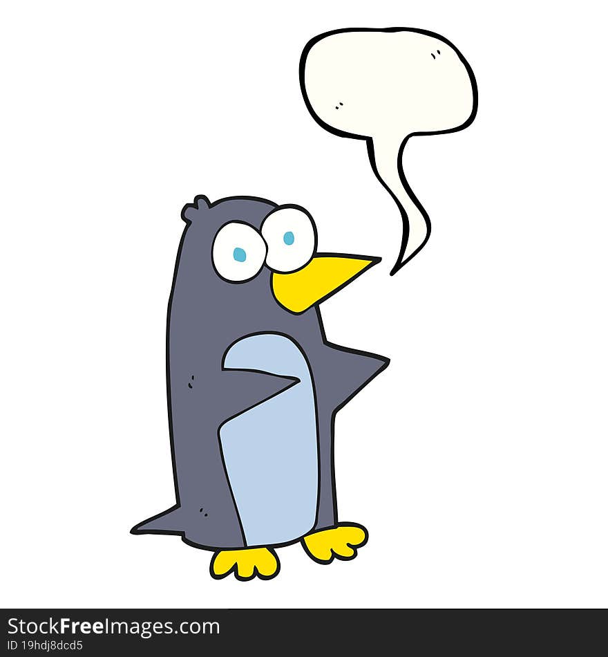 freehand drawn speech bubble cartoon penguin