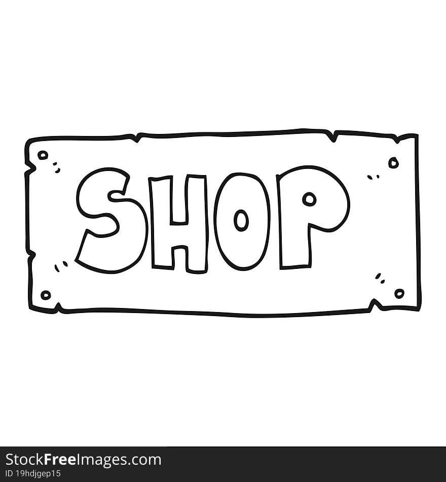 black and white cartoon shop sign