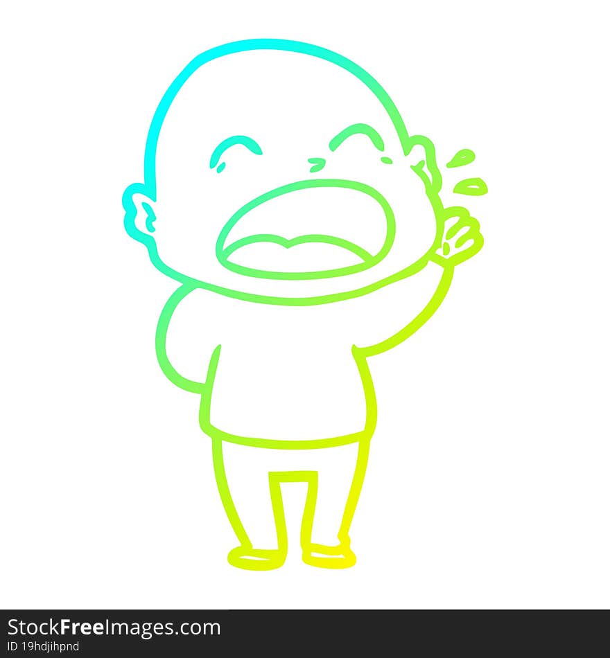 Cold Gradient Line Drawing Cartoon Shouting Bald Man