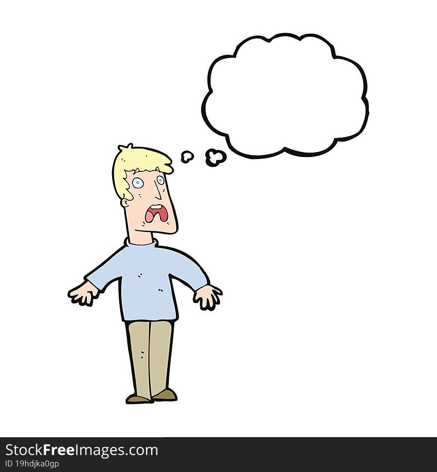 cartoon terrified man with thought bubble