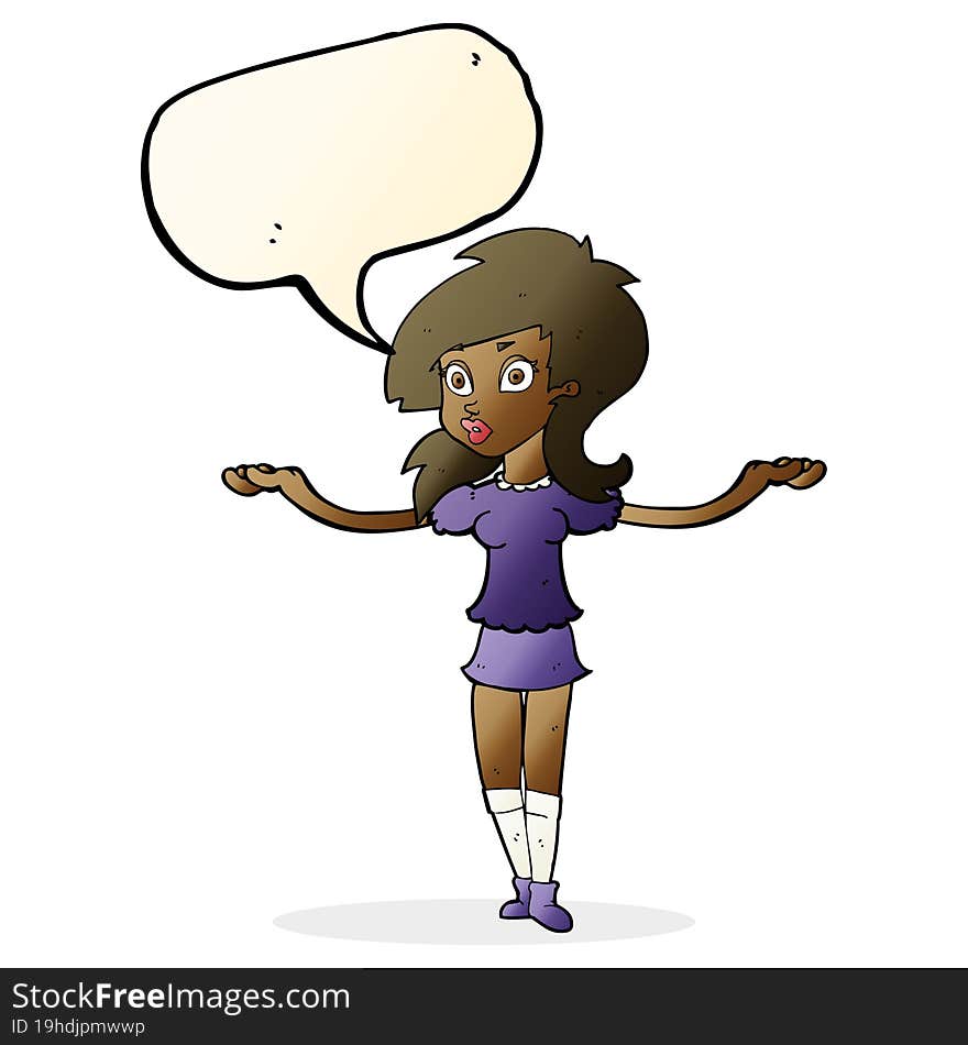 cartoon confused pretty girl with speech bubble