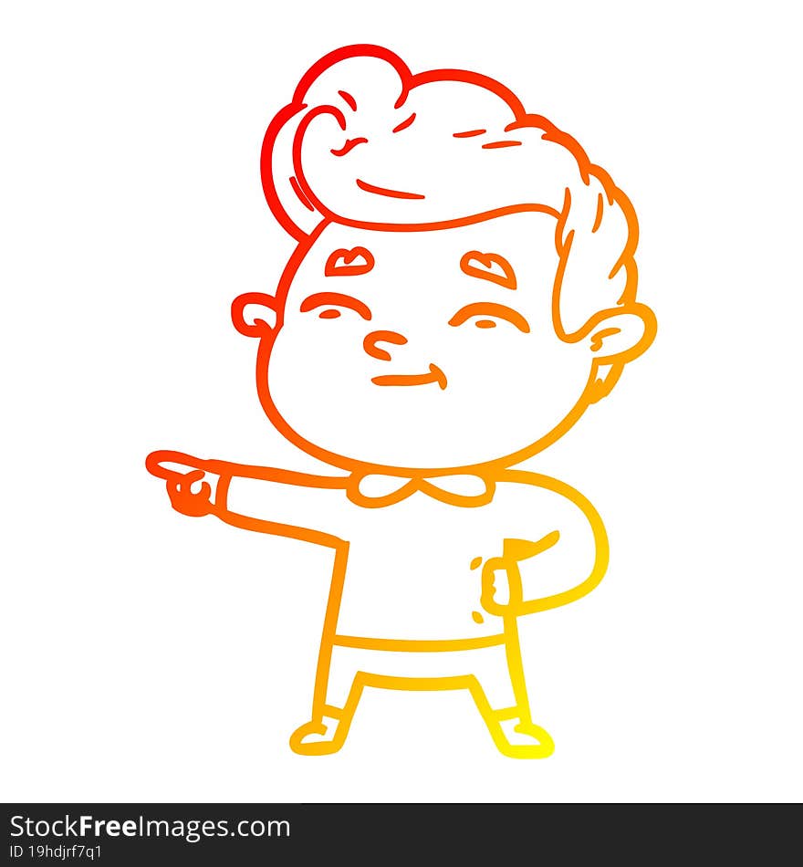 warm gradient line drawing happy cartoon man pointing