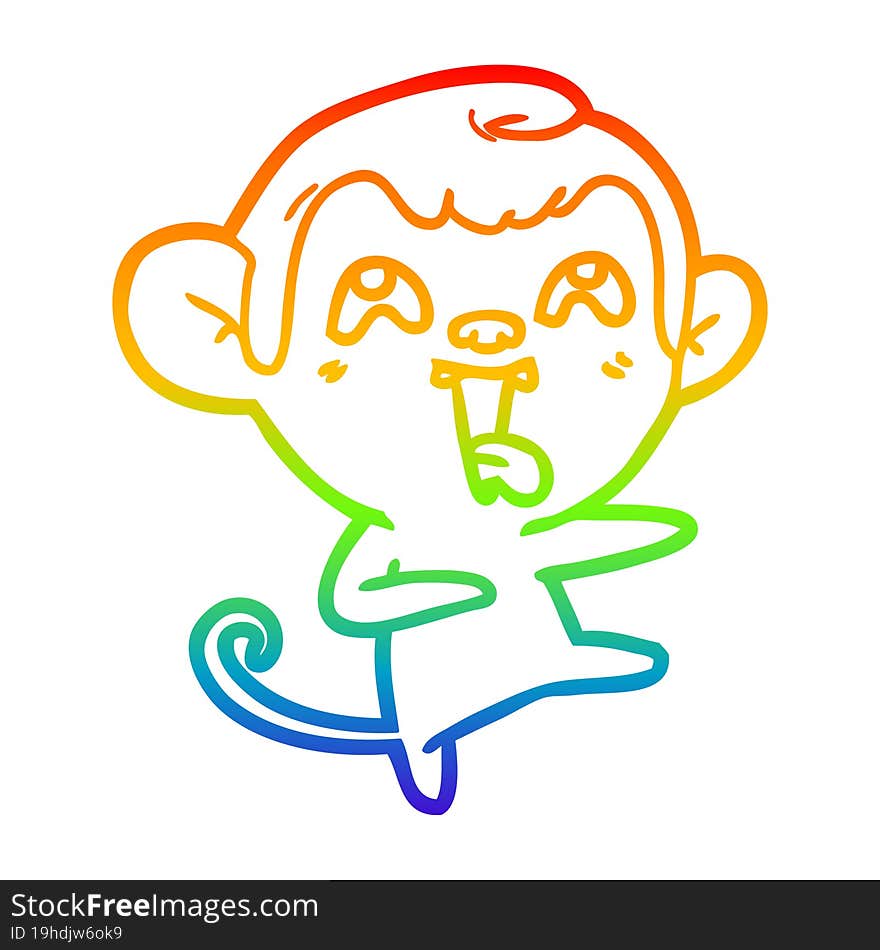 rainbow gradient line drawing of a crazy cartoon monkey