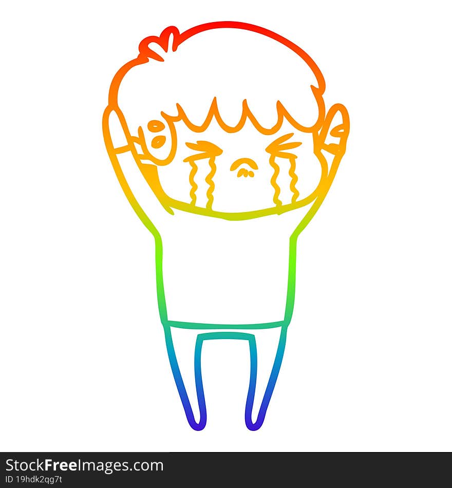 rainbow gradient line drawing cartoon boy crying