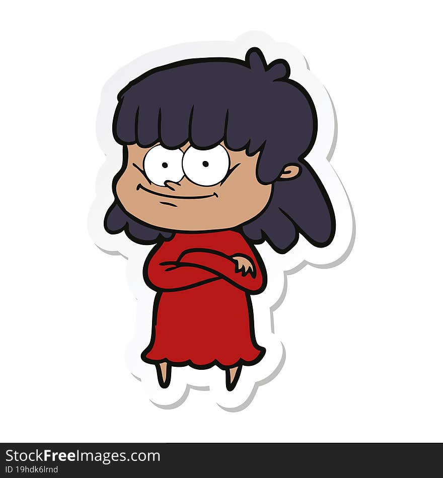 sticker of a cartoon smiling woman