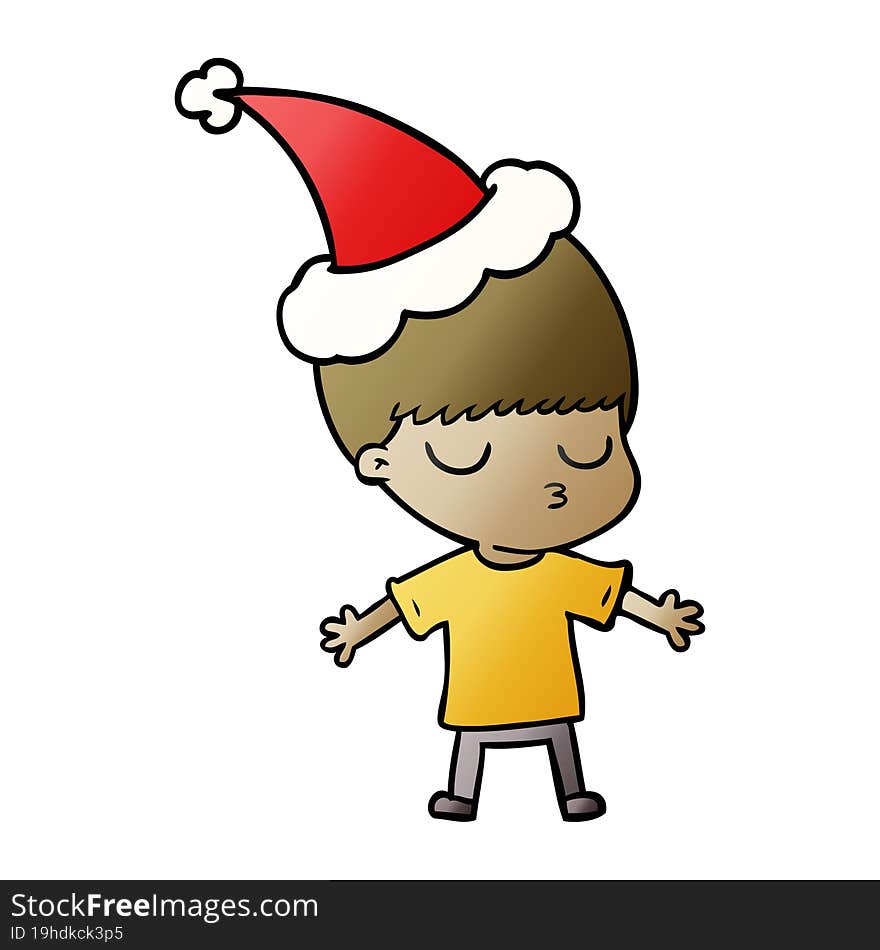 Gradient Cartoon Of A Calm Boy Wearing Santa Hat