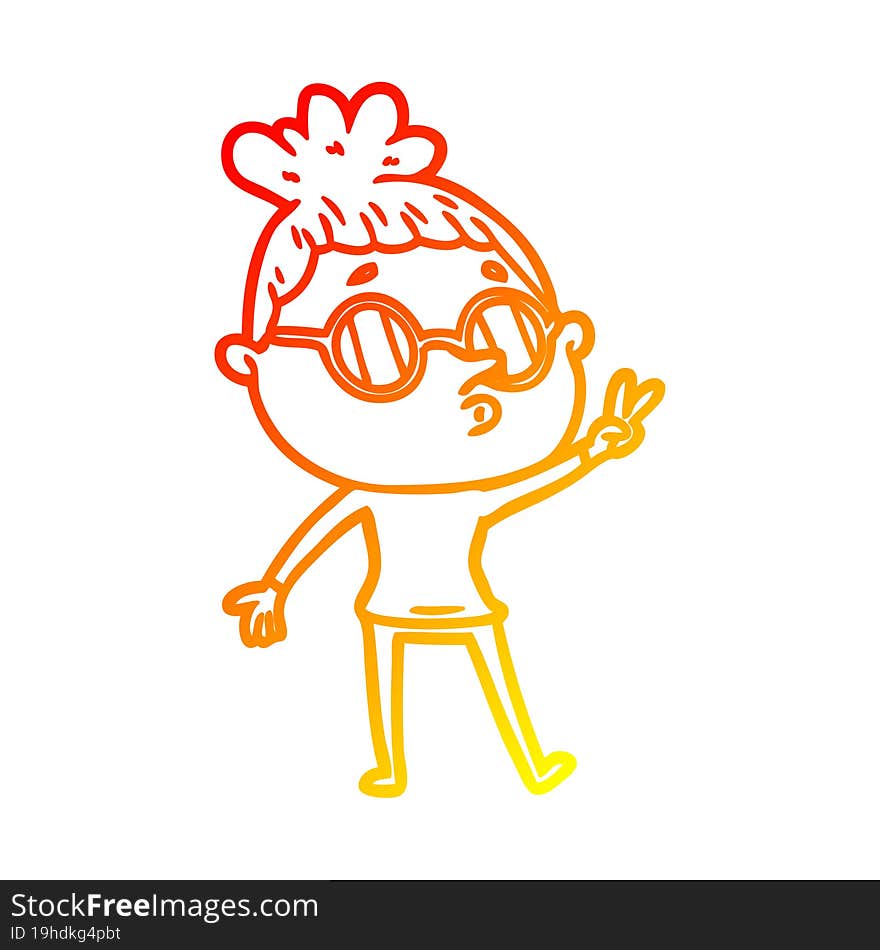 warm gradient line drawing cartoon woman wearing glasses