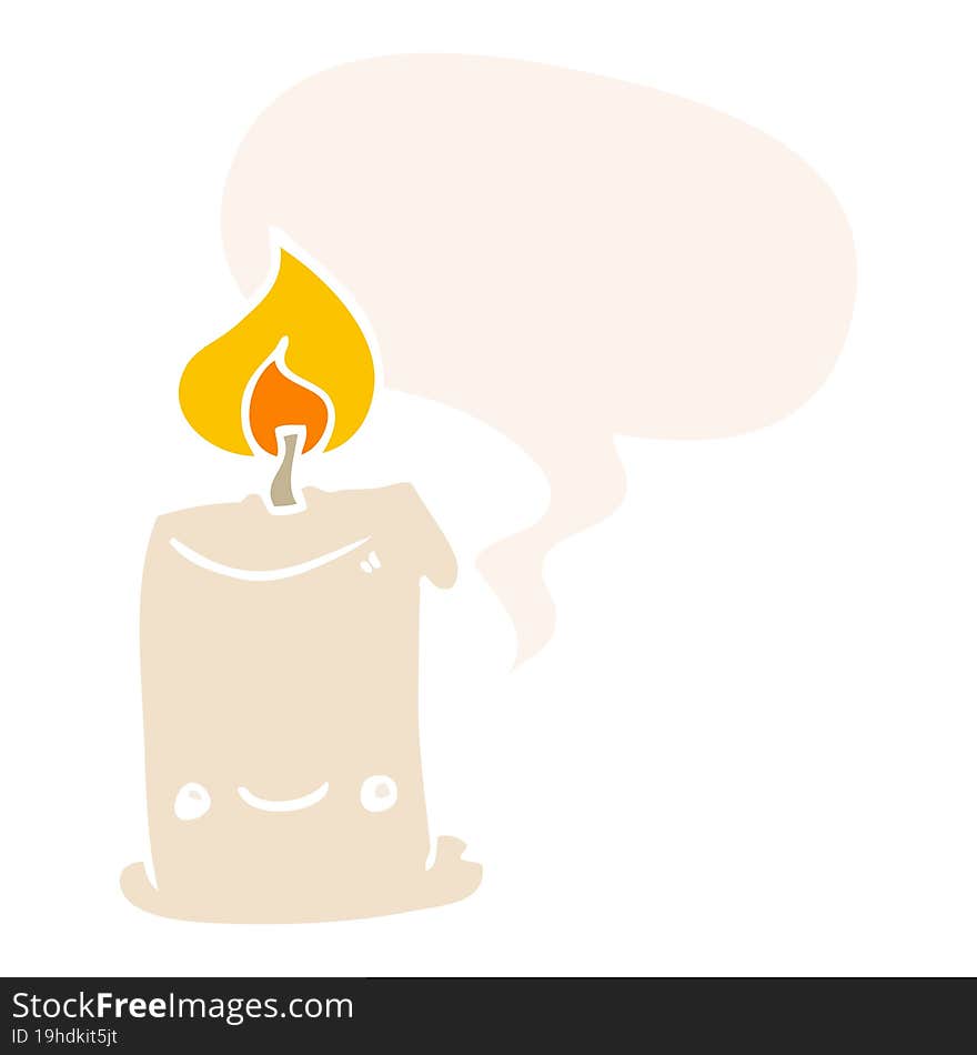 Cartoon Candle And Speech Bubble In Retro Style