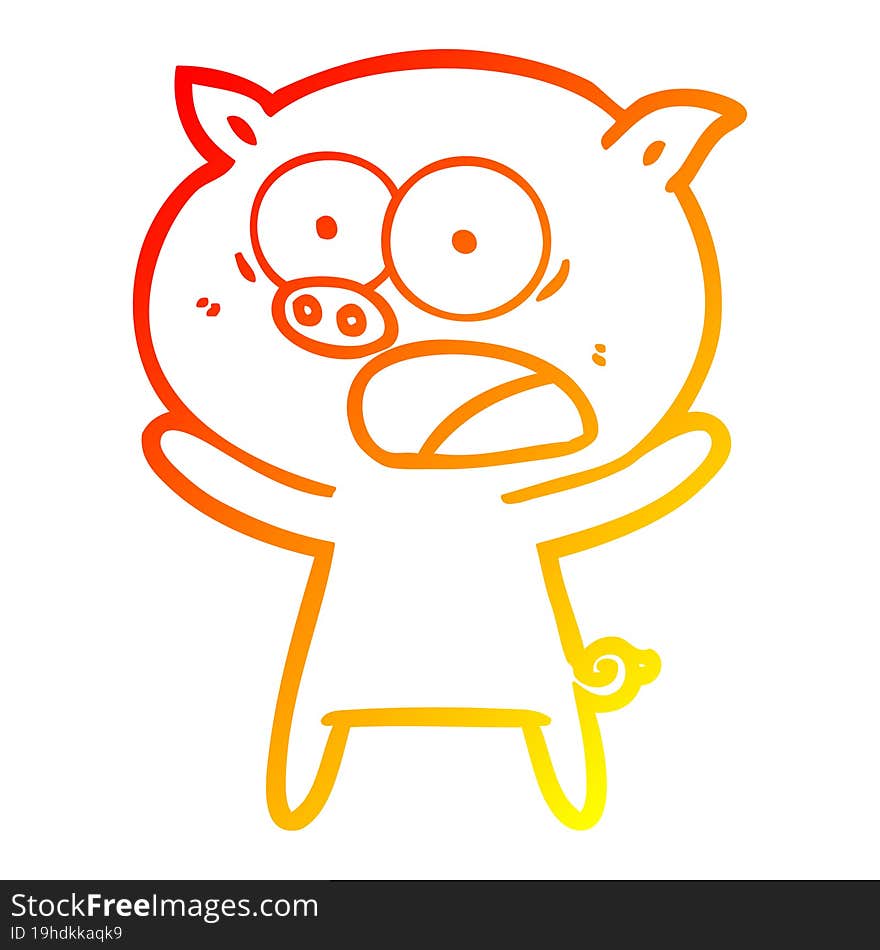 warm gradient line drawing cartoon pig shouting