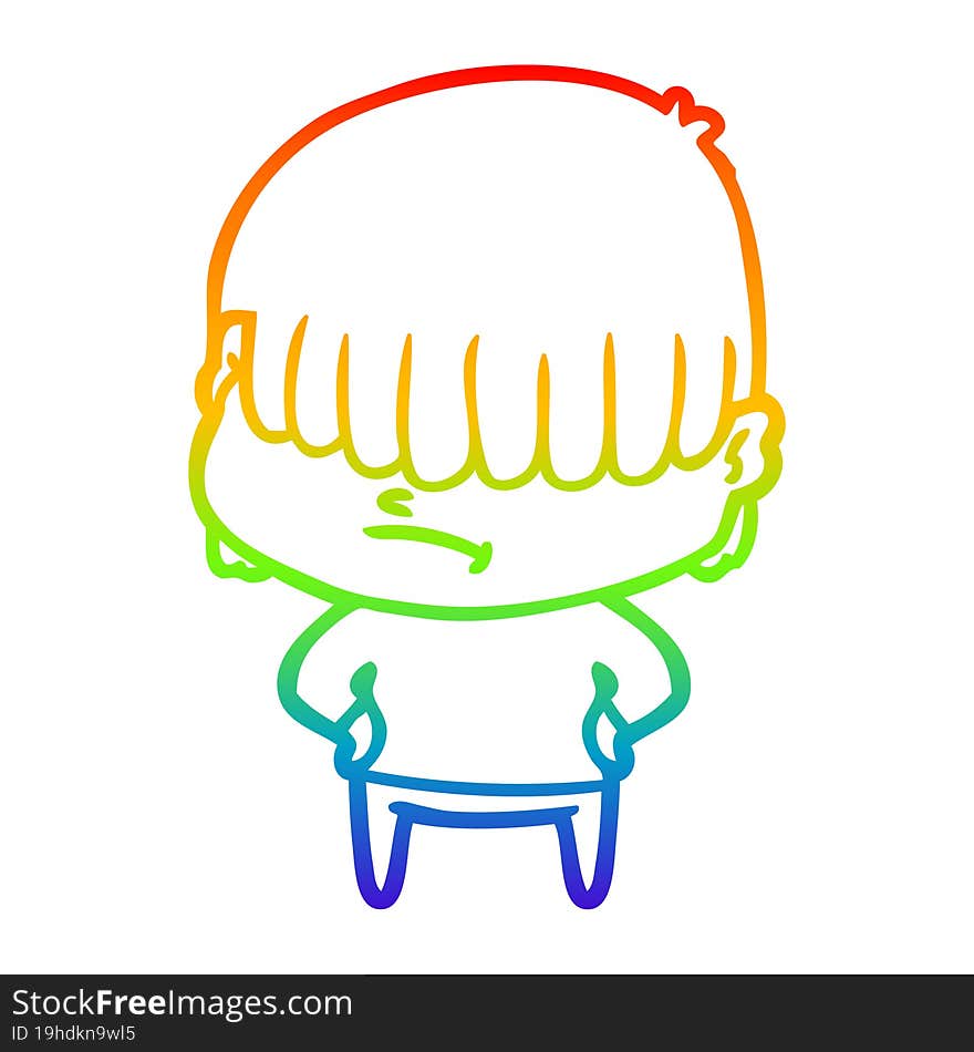 rainbow gradient line drawing of a cartoon boy with untidy hair