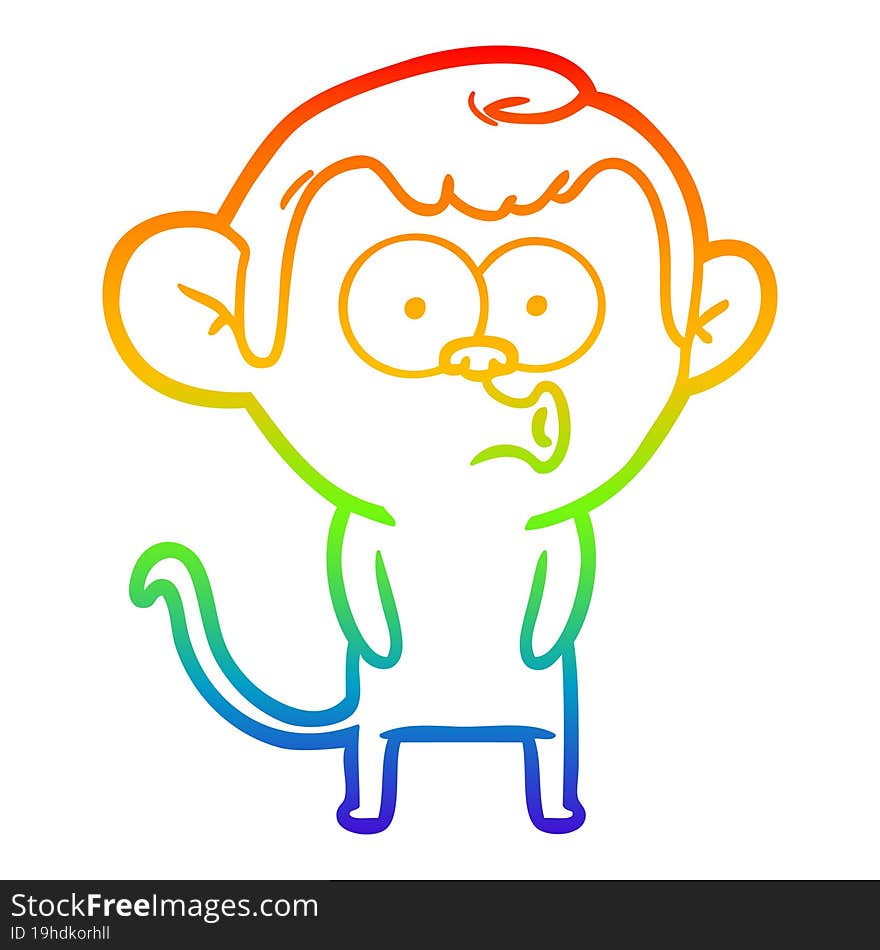 rainbow gradient line drawing cartoon hooting monkey