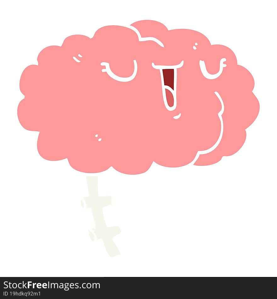 happy flat color style cartoon brain