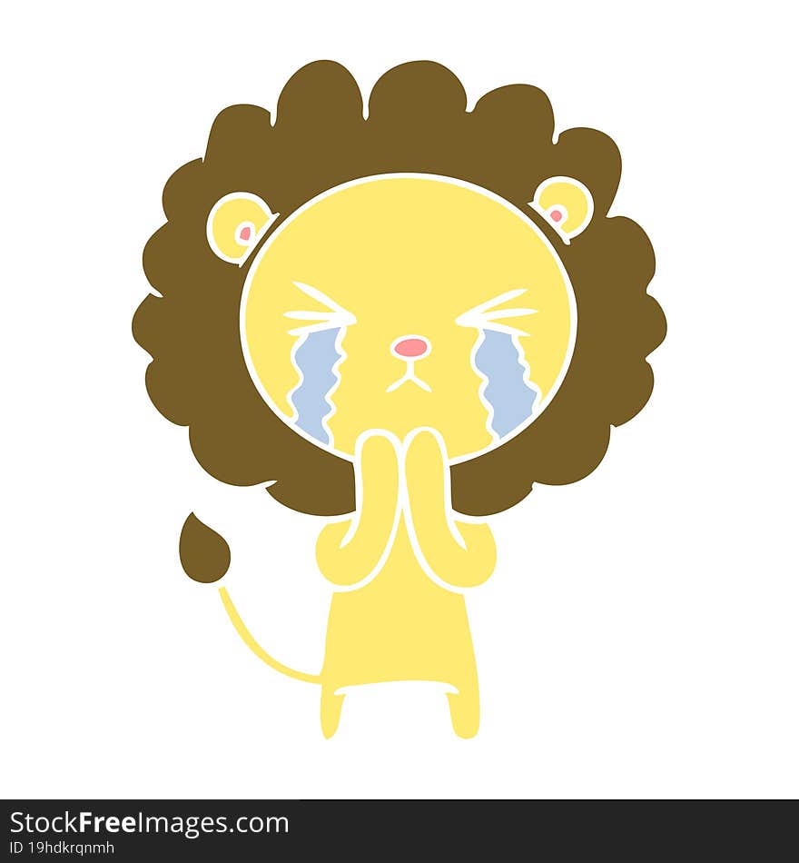 flat color style cartoon crying lion praying