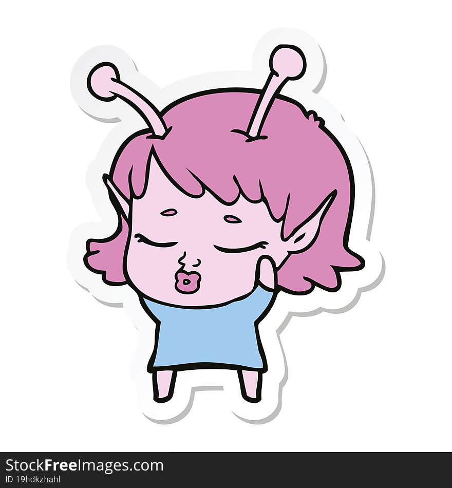 sticker of a cute alien girl cartoon