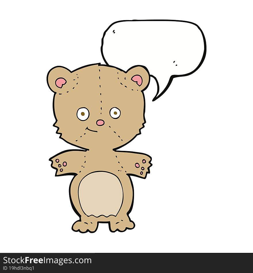 cartoon happy teddy bear with speech bubble