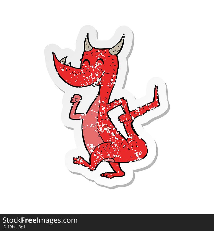 retro distressed sticker of a cartoon happy dragon