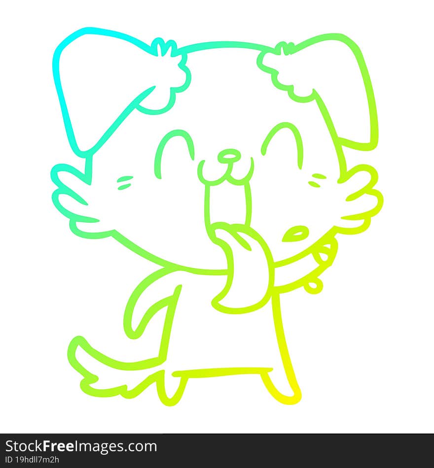 cold gradient line drawing cartoon panting dog