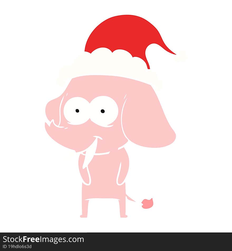 happy flat color illustration of a elephant wearing santa hat