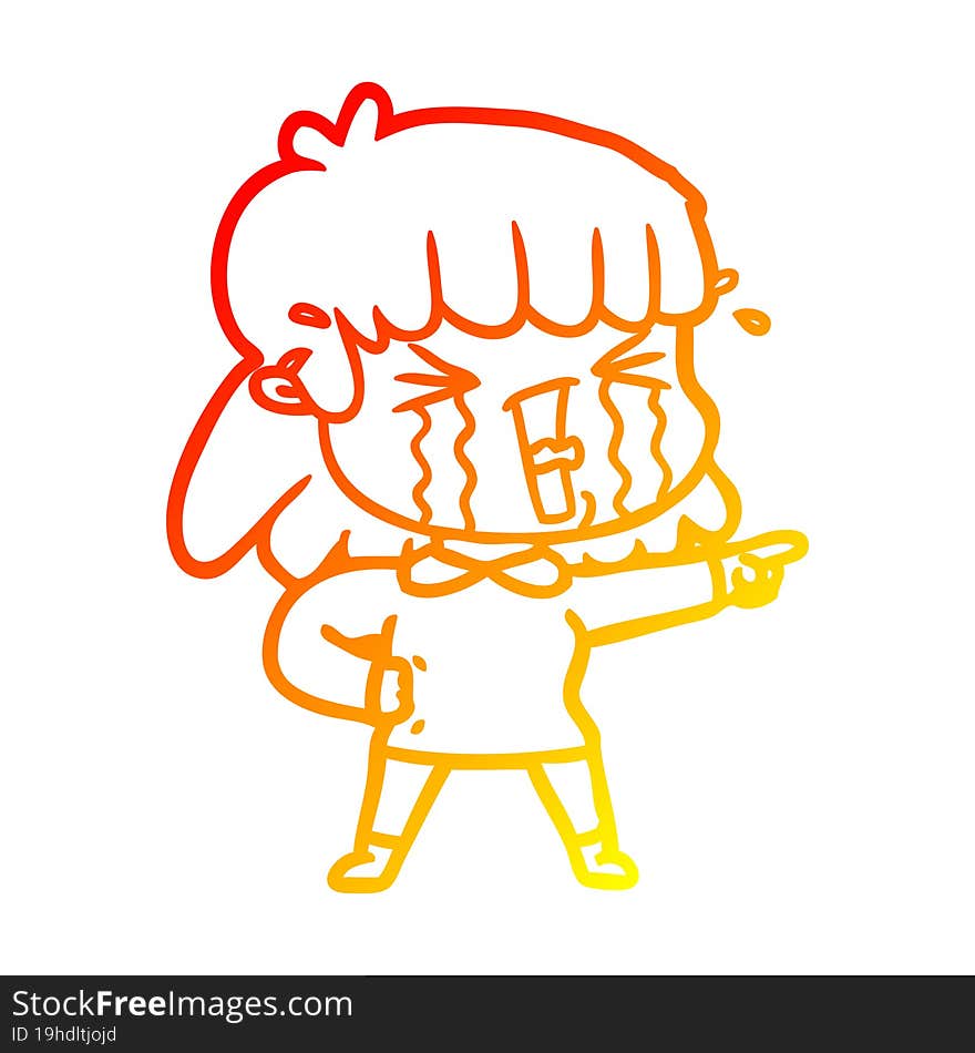 warm gradient line drawing cartoon woman in tears