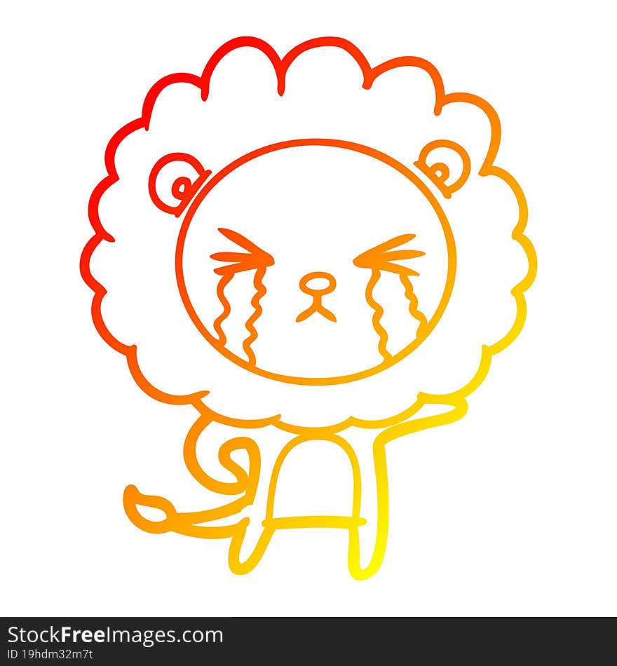 warm gradient line drawing of a cartoon crying lion