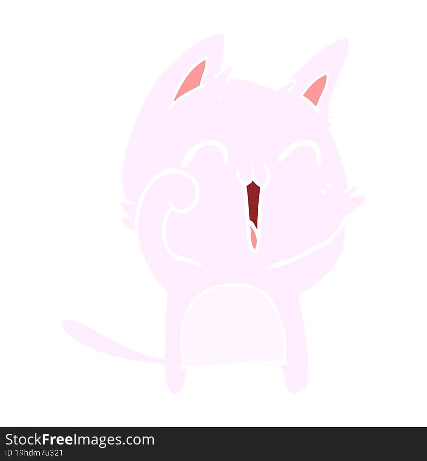 happy flat color style cartoon cat meowing