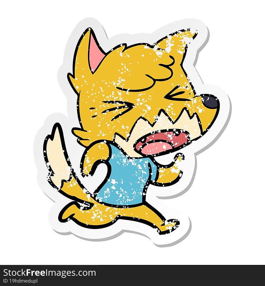 Distressed Sticker Of A Angry Cartoon Fox Running