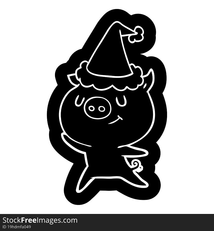 Happy Cartoon Icon Of A Pig Wearing Santa Hat